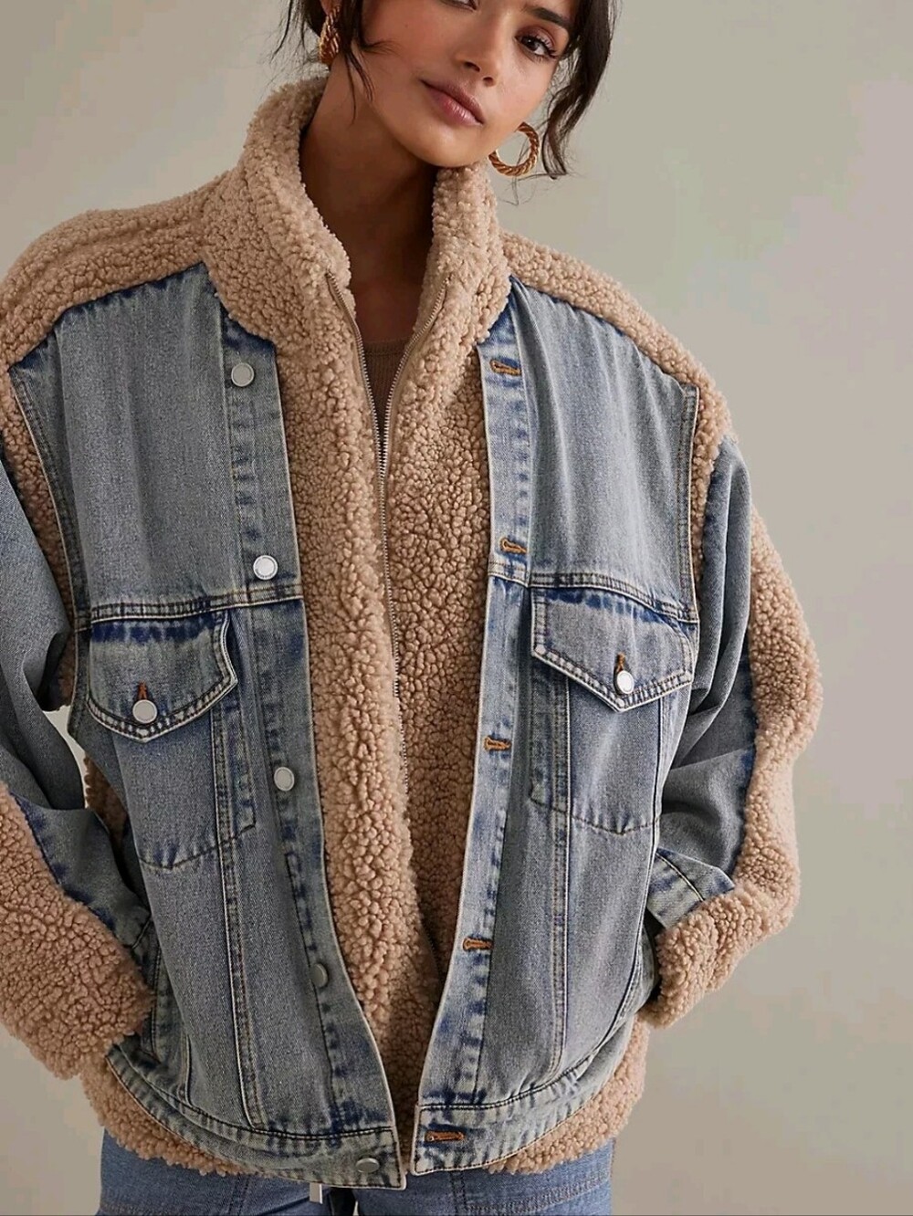 BlankNYC Anthropologie Fuzzy Wuzzy Sherpa Denim Coat Fits XS-L